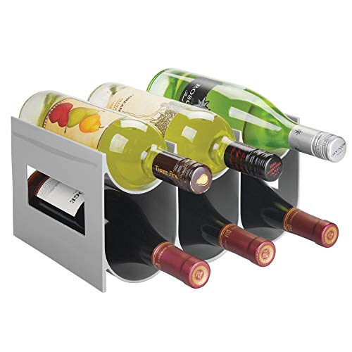 mDesign Plastic Free-Standing Water Bottle and Wine Rack Storage Organizer for Kitchen Countertops, Pantry, Fridge - BPA Free - 2 Tiers, Holds 6 Bottles - Gray