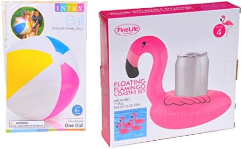 Flamingo Swimming Pool Floating Beverage Drink Can Holder with INTEX Inflatable Beach Ball