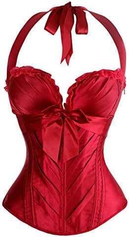 SODAO Women's Sexy Fashion Satin Bow Halter Zipper Overbust Bustier Corset