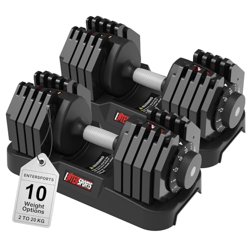 EnterSports 22LBS/26.5LBS/40LBS/44LBS/60LBS Adjustable Dumbbell Set Quick Adjustment Space-saving Dumbbells with Non-Slip Handle Adjustable Weight, Convertible Dumbbell Weights Suitable for Women Men Home Office Gym Body Strength Training