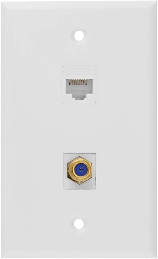 Coax Wall Plate, 1 Port Cat 6 RJ45 Keystone and 1 Port TV Coax