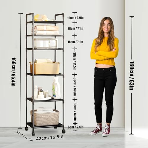 Estante de metal de 6 niveles con ruedas, fácil de montar, puede almacenar microondas, utensilios de cocina, aperitivos, adecuado para el cuarto de baño, oficina y cocina estante de almacenamiento