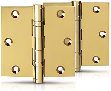 Sight Lights Door Hinges, 3.5" x 3.5", Extruded Solid Brass, Ball Bearing, Polished Brass (US3), Stainless Steel Pin, Included 3 types of tips /finials (Button, Ball, and Urn) - Set of 2 Hinges.