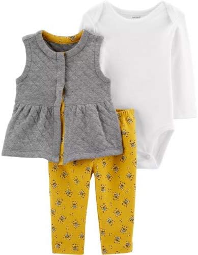 Amazon Co Jp Carter S カーターズ 女の子用グレーキルティングベストジャケットxマスタード花柄コーデパンツ上下3点セット ロンパース 出産祝い 並行輸入品 服 ファッション小物