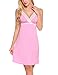 HOTOUCH Women's Sexy Chsmise Nightdress Full Slip V neck Lace Lingerie Nightwear Pink L