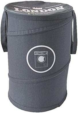 Dailydollar Grey Polyester Cotton Folding Round Drums Laundry Basket Hamper Clothes Storage