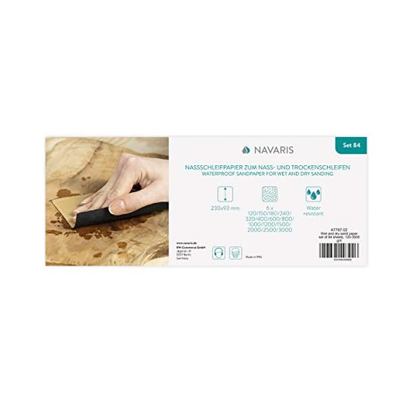 Navaris 84x Hand Schleifpapier Set nass und trocken - 120-3000 KÃ¶rnung - 93x230mm - wasserfest - Nassschleifpapier Schleifpapier Holz Metall Keramik Stein - Sand Paper – Bild 8