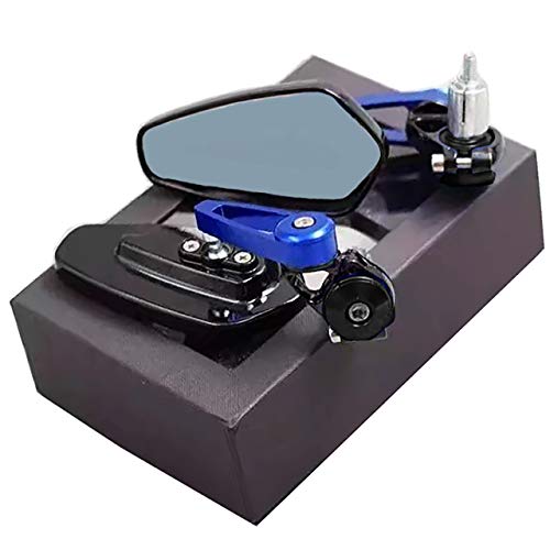 Yibid 7/8" Motorcycle CNC Billet Aluminum Handle Bar end Mirrors Triangle Side Rearview Universal for 7/8 inch Handlebar Honda Kawasaki Suzuki Yamaha Harley Ducati Racer Street Bike (Blue Stem)
