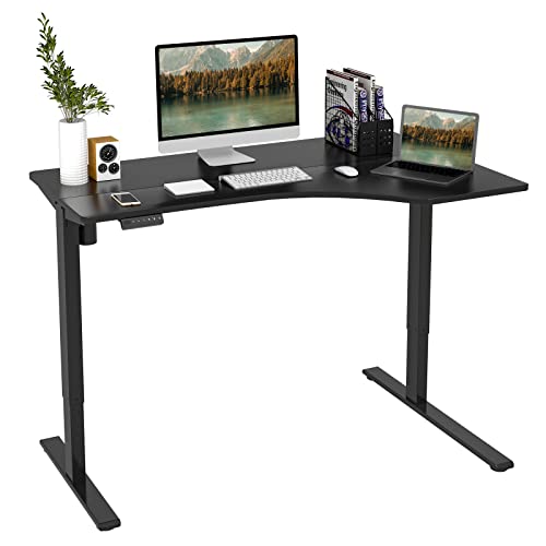 SANODESK L-Shaped Electric Standing Desk 55 Inch Height Adjustable Stand up Table Sit Stand Computer Desk with Splice Board for Home Office Game Workstation (Black Top + Black Frame)