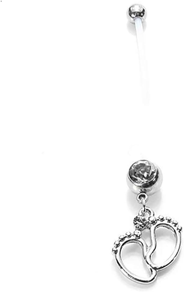 ZHOUBA Women Baby Feet Flexible Bar Pregnancy Maternity Belly Navel Ring Body Piercing
