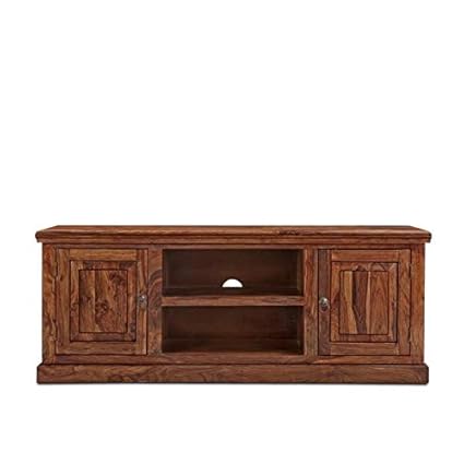 MH Decoart Sheesham Wood Brown Finish Open TV Unit Cabinet with Doors