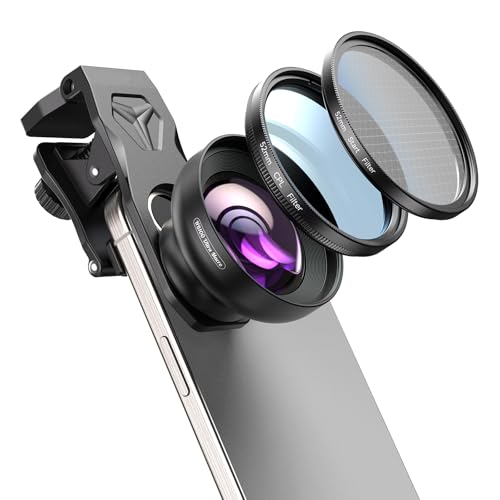 APEXEL HB100Ultra Objectif Macro HD pour Téléphone avec Filtre CPL et Lumière des étoiles 52 mm, Ouverture F1.05 et Revêtement AF, Objectif Telephone Portable Adapté à iPhone, Samsung, Pixel, etc.