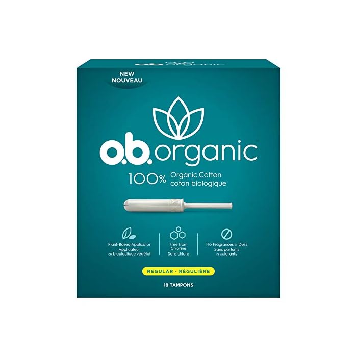 o.b. Organic Tampons, Made with 100% Organic Cotton, Proven 8 Hour Leak Protection, Regular, 24 Count, Pack of 3