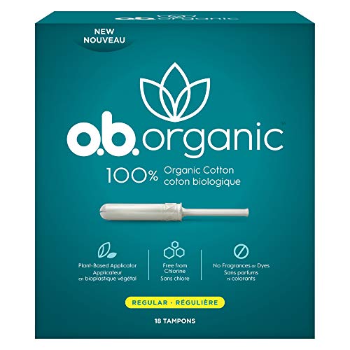 o.b. Organic Tampons with New Plant-Based Applicator*, 100% Organic Cotton, Regular, 18 Count