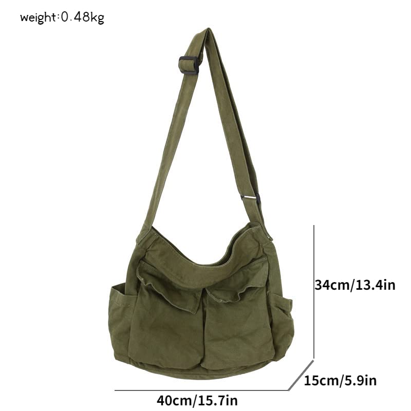 Canvas Messenger Bag Large Crossbody Bag with Multiple Pockets Canvas Shoulder Tote Bag for Women and Men