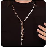 Aimimier Bohemian Long Paperclip Wrap Choker Necklace Dainty Lariat & Y Pendant Link Chain Necklace for Women