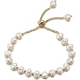 XUN Zhe Baroque Pearl Bracelet for Women Adjustable White Pearl Charm Bracelets Pearls Link Chain Beaded Bangle Cuff Jewelry Birthday Wedding Gifts