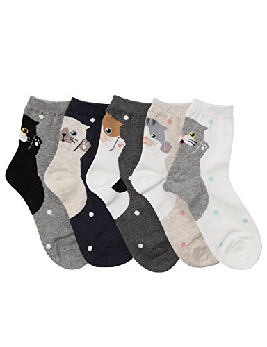 OSABASA Women Sweet Animal Socks 5Pack-Hi five Cat Touch (KWMS0415)