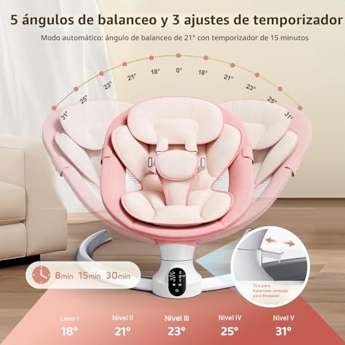 Brolteja Electric Baby Hammock, Electric Baby Rocking Chair for From Birth to 9 Months, Bluetooth and Distance Control Rocking Chair, 5 Swing Modes, with Safety Harness 5 Points