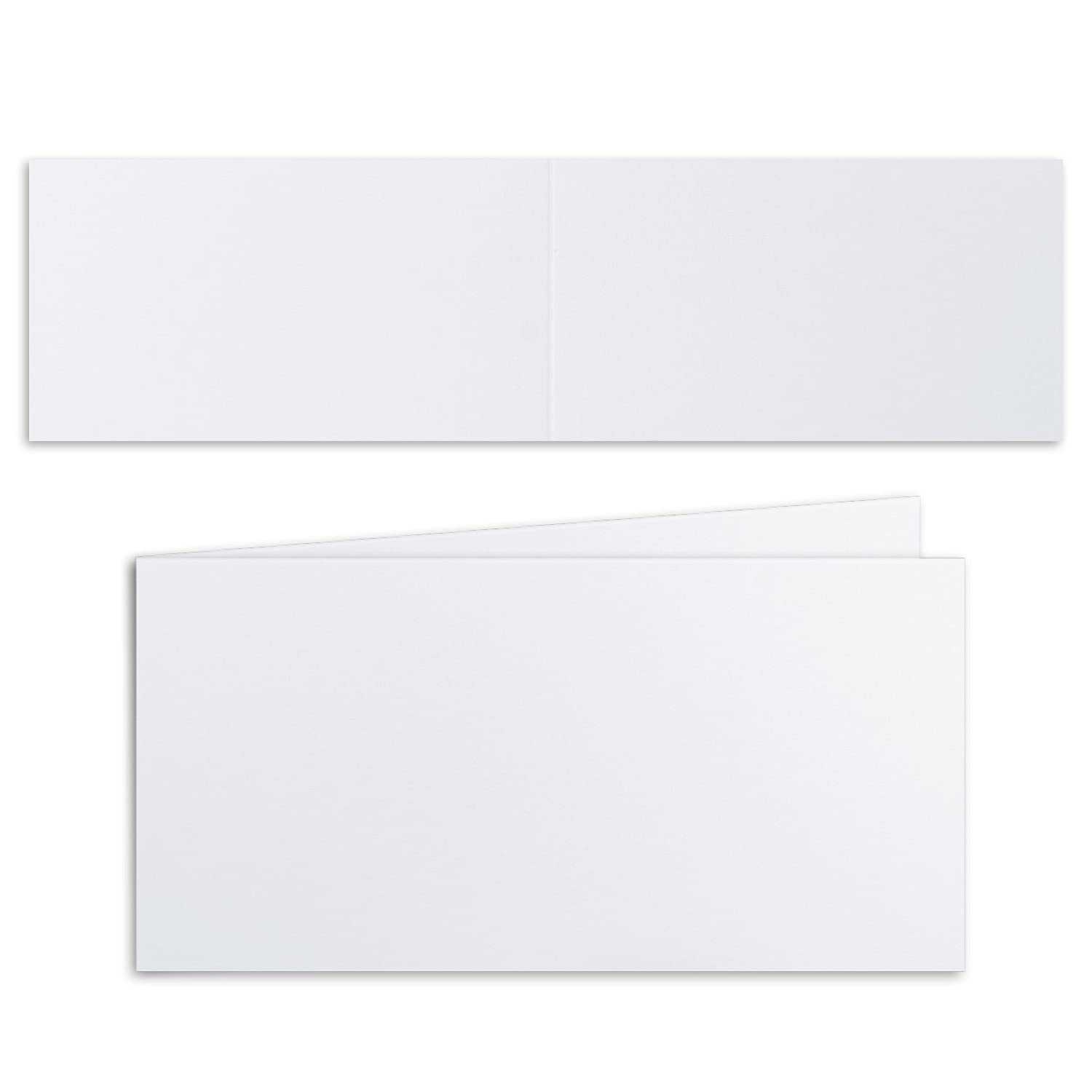 50x folding cards DIN long - bright white (white) - landscape double-long double 10.5 x 21 cm - blank double cards - folding cards for invitations and greeting cards for Christmas and birthdays