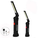 Rechargeable COB LED Work Light Jhua Portable Work Lights with Magnetic Base 5 Lighting Modes,360°Rotate Swivel Hooks Flashlight Led Worklight for Auto Repair Home Using(2 Pack (L+S))