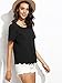Romwe Women's Tops Casual Scallop Hem Short Sleeve Cute Blouse Tee Shirt Black S