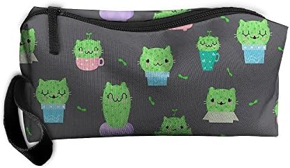 LogicPor Cats Cactus Kawaii Portable Zipper Makeup Bag Travel Cosmetic Pouch Toiletries Bag Storage Bag Organize Stationery Pencil Holder Coin Purse Medicine Kit Bag