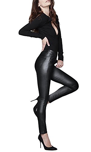 Hybrid & Company Womens Skinny Stretch Fashion Casual Faux Leather Pants P44798SK Black 7