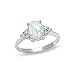 Haluoo Sterling Silver Ring Oval Lab Round Opal Engagement Promise Band Ring White Sapphire Halo Diamond Wedding Rings Women Jewelry Gift (6, Silver)thumb 3