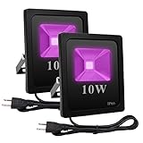 Drosbey UV LED Black Light Fixtures, 10W UV LED Flood Light, Outdoor Waterproof IP66, Blacklight for Dance Party, Neon Glow, UV Poster, Ultraviolet Curing, Glow in The Dark, 2-Pack