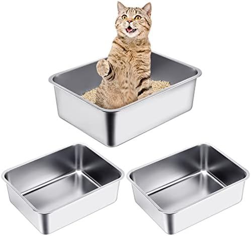 Gerrii Packs Extra Large Stainless Steel Litter Box for Cat with