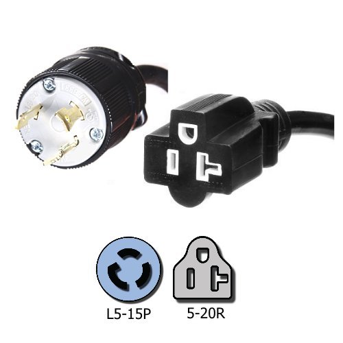 NEMA L5-15P to 5-20R Plug Adapter - 1 Foot, 15A/125V, 14 AWG - Iron Box # IBX-3515-01