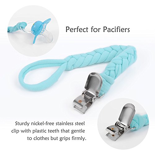 Benewell Pacifier Clips for Girls and Boys 4 Pack, Universal Baby Pacifier Holder, Teething Ring Holders for All Pacifier Styles, Teething Toy and Soothie, Hand-Made Braided - Thumbnail 2