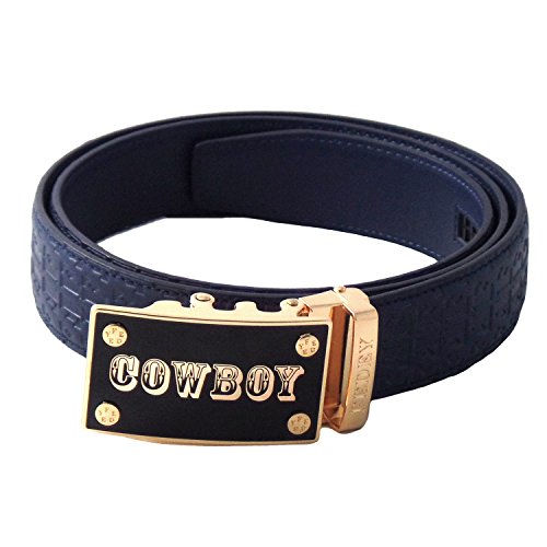FEDEY Mens Leather Ratchet Belt, Signature Statement COWBOY Belt Buckle