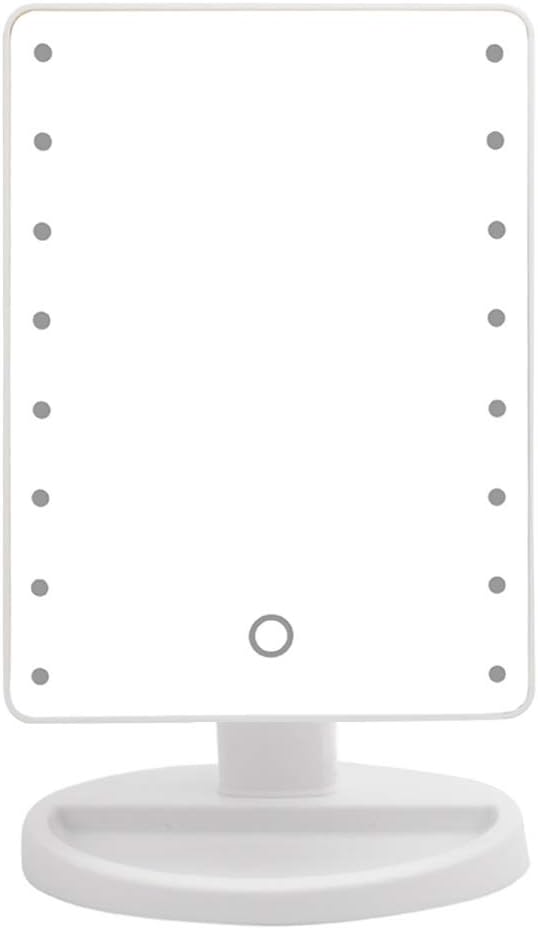 LED Lighted Makeup Mirror With 16 Led Lights Desktop Cosmetic Mirror Beauty Vanity Mirror Touch Screen Dimmable Brightness 360 Rotation USB Battery Double Powered for Mothers Women Teen Girls (White)
