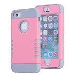 iPhone SE Case, Asstar [Stand Feature] Durable Soft TPU+PC 3 in 1 Hybird Hard Back All-round Protection Case Suitable for iPhone SE / 5S / 5 (Pink+gray)