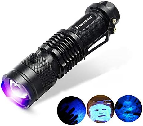 Pocketman SK68 One Mode 300LM Zoomable 396nm UV-Ultraviolet LED Black Flashlight for Detecting Pet Dog Stains Checking Passport Money,Cosmetic and More