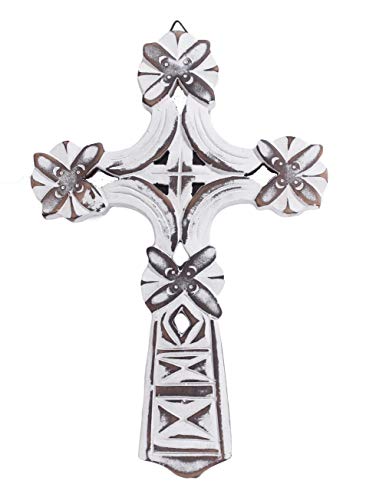 The StoreKing Wooden Decorative Wall Cross French Handmade Plaque Religious Altar Cross Home Living Room Home Decor (Design7) - Thumbnail 2
