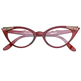 zeroUV - Vintage Cateyes 80s Inspired Fashion Clear Lens Cat Eye Glasses with Rhinestones (Red)
