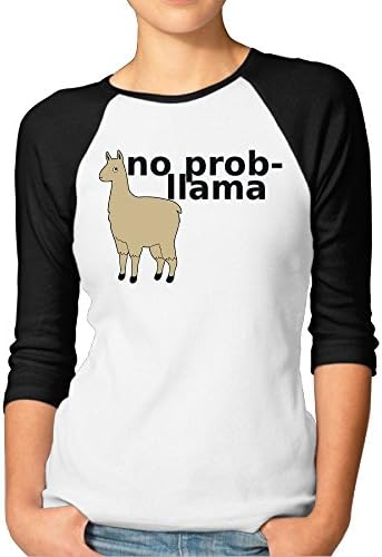 Xiisxin No Prob-llama Women's 3/4 Sleeve Jersey Shirt Baseball Tee Raglan T-Shirts L Black