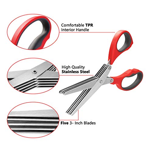 Herb Scissors, Kitchen Shears, Besiva 5 Blades Stainless Steel Multipurpose Vegetable Scissors with Cleaning Brush, Ideal for Snipping Herbs, Office Shredding Paper, Art Handmade Papercut,qwe4