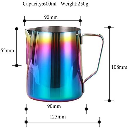 XIN NA RUI Milk Frother Jug Stainless Steel Pitcher Colorful Milk Frothing Jug Espresso Coffee Pitcher Barista Craft Milk Frothing Jug Mugs 350 600Ml@600Ml