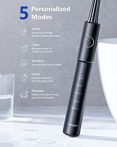 Electric Toothbrush for Adults , with 8 Bursh Heads 5 Modes 2 Hours Charging for 30 Days Use Lithium Battery Power Rechargeable Toothbrush 40,000 VPM Whitening Cleaning Black Wepklin