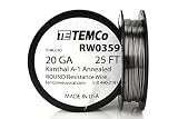TEMCo Kanthal A1 wire 20 Gauge 25 Ft Resistance AWG A-1 ga
