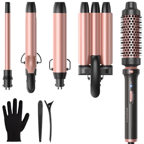 Wavytalk 5 in 1 Curling Wand Set, 0.5-1.25" Barrels& Thermal Brush& Crimper