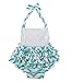 Wave Floral Ruffles Baby Girl Costumes Rompers Dress Swimsuits with Headband (0-1 Year,Green)