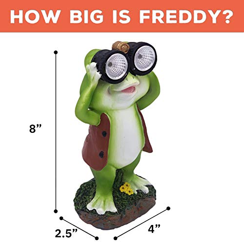 New Solar Frog Lawn Ornament - Limited Edition â€˜Freddy The Explorerâ€™ - 8 inches Tall - Solar Garden Statue