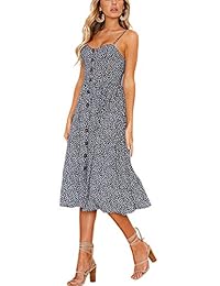 Sexymee Vestido bohemio con botones para mujer, estilo bohemio