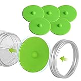 Fermentation Lids for Wide Mouth Mason Jars, Made of Maintenance Free Silicone Airlock Waterless and BPA Free, 5 Pcs(Green)