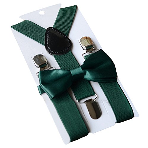 Unisex Kid Girl Boy Elastic Suspenders Bowtie Bow Tie Set Birthday Children's Day Gift for 1-10 Year Old Kids Daily Wear Attending Wedding Party Dark Green